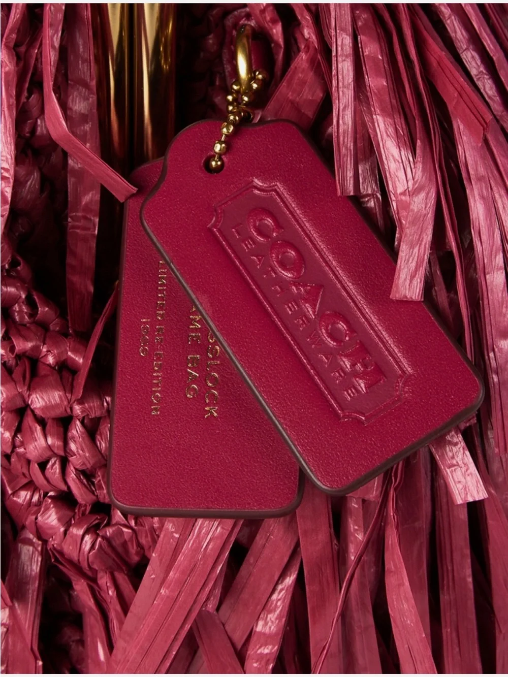 Coach Kisslock Frame Bag 27 Straw Fringe Clutch Fuchsia New